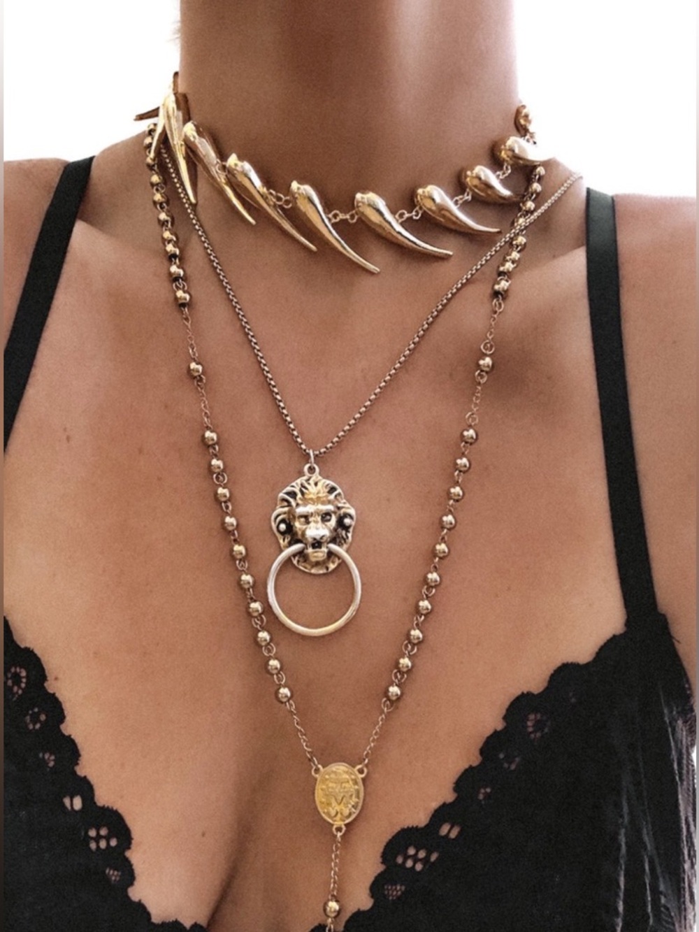 New Pebby Forevee Teardrop Spike Punk Statement Necklace - Picture 4 of 13